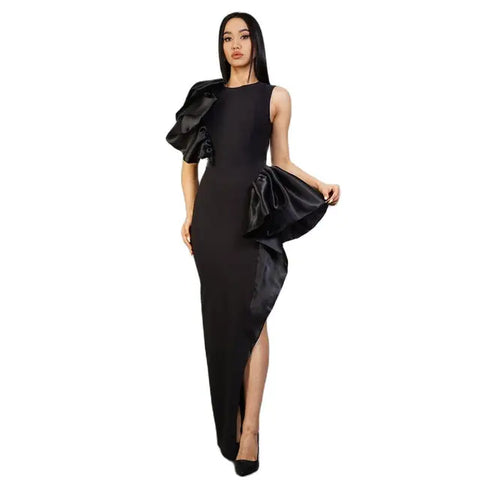 Ruffle Edge Elastic Slim Fit Bandage Dress Evening Dress