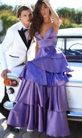 Robe de soirée élégante en satin à fines bretelles et volants, coupe trapèze, référence Y728