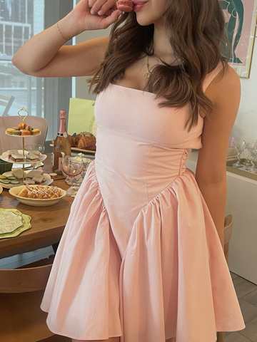 Vestido rosa sencillo de corte A para fiesta de bienvenida, atuendo para el 18 cumpleaños Y7278