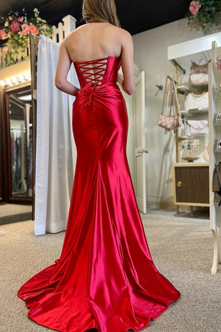 Robe longue sirène bustier à devant torsadé et fente