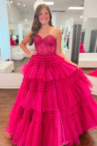 Vestido de graduación de tul con escote corazón y corte en A