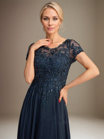 A-Line Scoop Floor-Length Chiffon Mother of the Bride Dress With Applique & Sequins