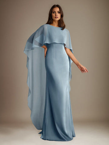 Sheath/Column Boatneck Floor-Length Chiffon Mother of the Bride Dress With Cascading Ruffles