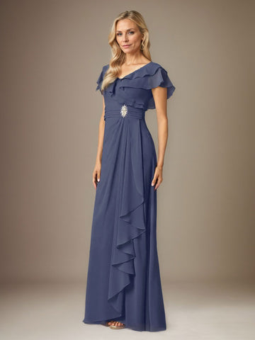 Stormy A-Line V-Neck Ruched Chiffon Dress