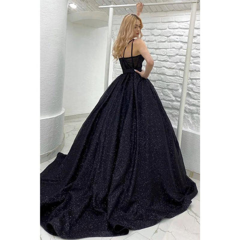 Vestido de fiesta brillante de corte A con tirantes finos y bolsillos 