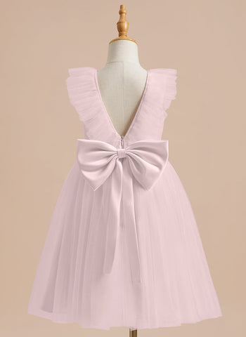A-line Satin Tulle Knee-length Flower Girl Dress
