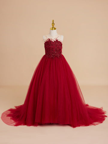 Ball-Gown/Princess Tulle Sweep Train Flower Girl Dress