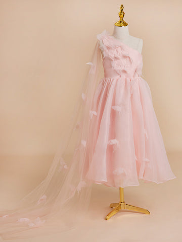 A-line Organza Tea-length Pink Dress (010220821)