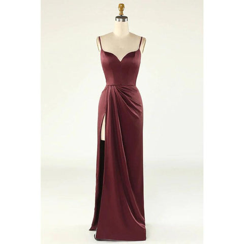 Vestido de fiesta largo con tirantes finos y abertura alta para mujer