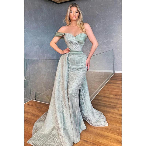 Robe de bal sirène élégante et luxueuse à épaules dénudées et manches courtes