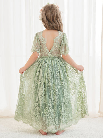A-line Lace Tulle Ankle-length Green Dress (2003227593)