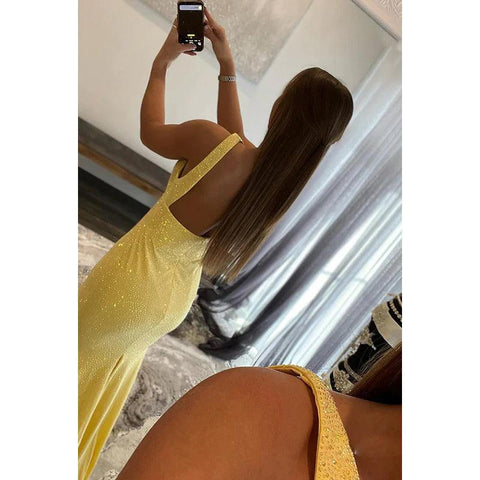 Vestido formal de noche de graduación con tirantes de trompeta/sirena, lentejuelas, espalda descubierta y sin mangas