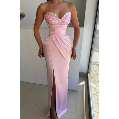 Robe de soirée longue à col en V et fente latérale 