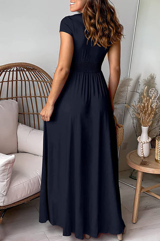 Elegante vestido de noche liso con escote en V y abertura 