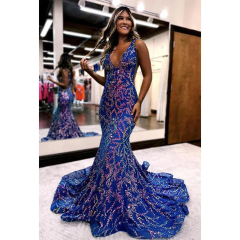 Robe de bal sirène/trompette magnifique et charmante, dos nu, sans manches, paillettes