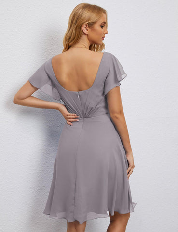 Robe de soirée dos nu, robe de bal formelle, longueur genou, manches courtes, robe de cocktail 28077 