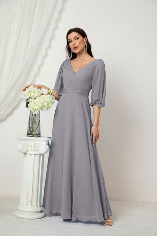 Baoleely  Formal Prom Gown Women V-Neck Chiffon Bridesmaid Dresses Long Bishop Sleeve Party Dress 2807
