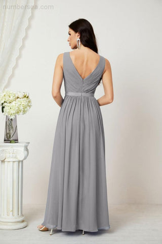 Women's Chiffon Long Bridesmaid Dresses A line Sleeveless Formal Prom Gown for Evening Party Homecoming Dresses 2808
