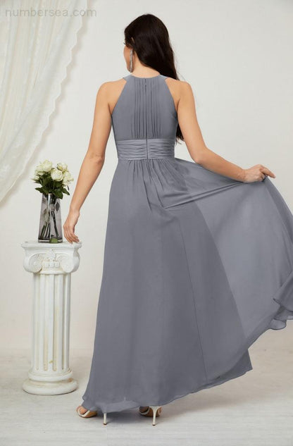 Numbersea Formal Party Gown Dress Chiffon Halter Long Sleeveless Bridesmaid Dresses 2802