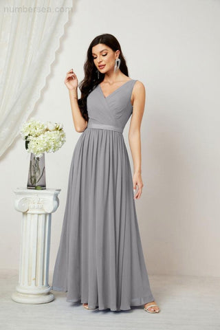 Women's Chiffon Long Bridesmaid Dresses A line Sleeveless Formal Prom Gown for Evening Party Homecoming Dresses 2808