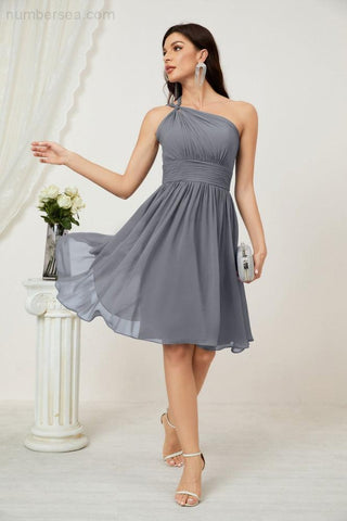 Baoleely Women Chiffon Short One Shoulder Bridesmaid Dress Formal Dresses for Party Homecoming 2804