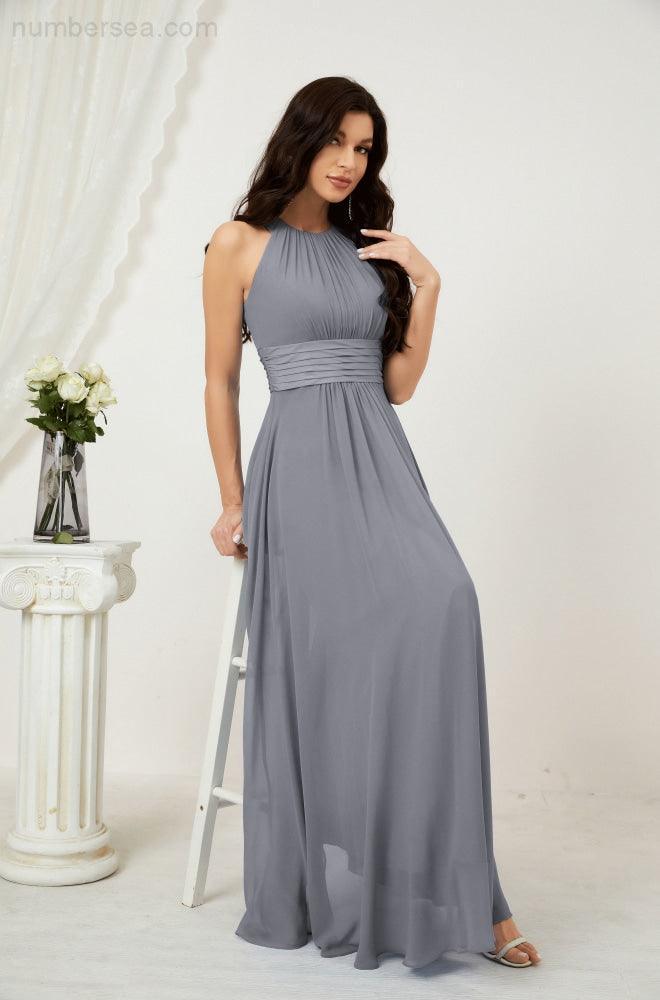 Numbersea Formal Party Gown Dress Chiffon Halter Long Sleeveless Bridesmaid Dresses 2802