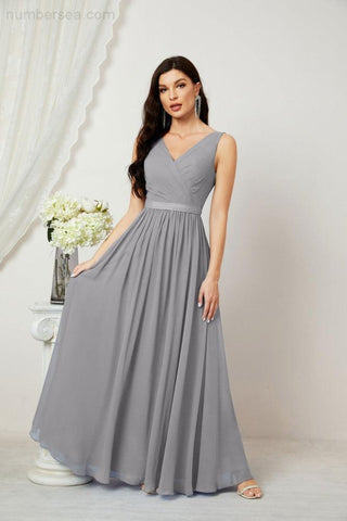 Women's Chiffon Long Bridesmaid Dresses A line Sleeveless Formal Prom Gown for Evening Party Homecoming Dresses 2808
