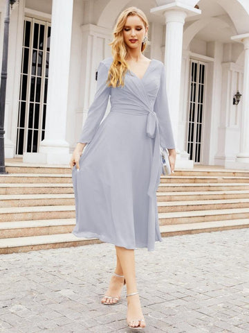 Robe de demoiselle d'honneur dos nu en V avec ceinture à la taille - Mère de la mariée - Invitée au mariage SY28031