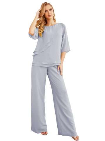Baoleely Élégante robe mère de la mariée 2 pièces, grande taille, pantalon, volants, couches argentées, peignoir 28064