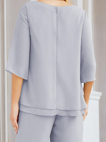 Baoleely Élégante robe mère de la mariée 2 pièces, grande taille, pantalon, volants, couches argentées, peignoir 28064