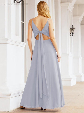 Baoleely Spaghetti Strap Bridesmaid Dresses V Neck Butterfly Back Fromal Evening Party Prom Gown 28036