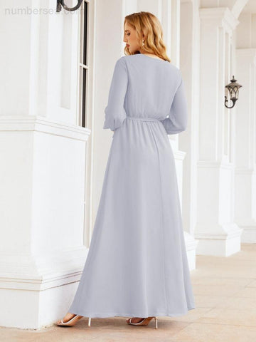 Robe de demoiselle d'honneur en mousseline Sunnderly pour femme, coupe trapèze, manches longues, robe de soirée formelle pour invitée de mariage SY28032 