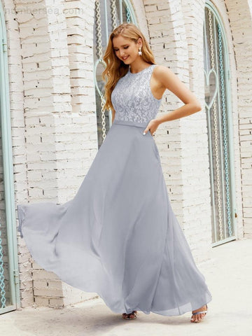 Vestido de dama de honor de encaje, largo hasta el suelo, con bolsillos, 28017 