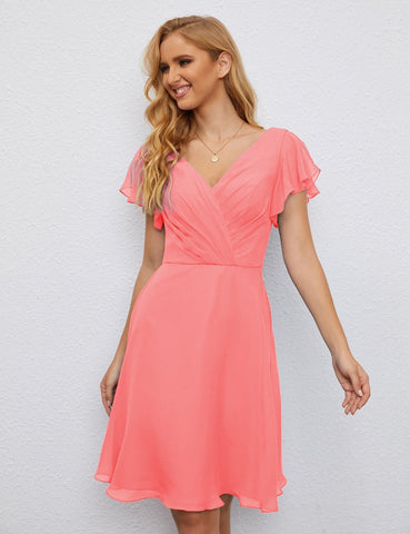 Robe de soirée dos nu, robe de bal formelle, longueur genou, manches courtes, robe de cocktail 28077 