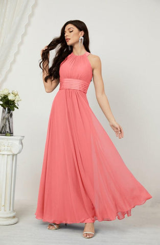 Baoleely Formal Party Gown Dress Chiffon Halter Long Sleeveless Bridesmaid Dresses 2802