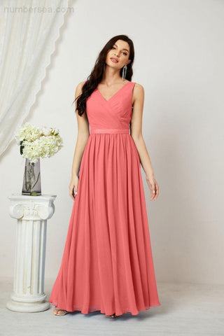 Women's Chiffon Long Bridesmaid Dresses A line Sleeveless Formal Prom Gown for Evening Party Homecoming Dresses 2808