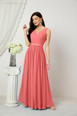 Women's Chiffon Long Bridesmaid Dresses A line Sleeveless Formal Prom Gown for Evening Party Homecoming Dresses 2808