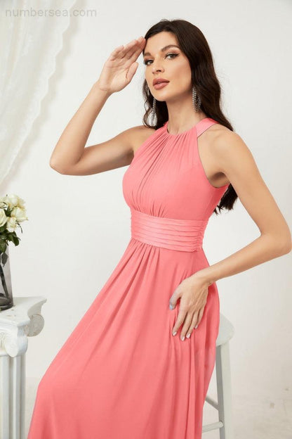 Numbersea Formal Party Gown Dress Chiffon Halter Long Sleeveless Bridesmaid Dresses 2802