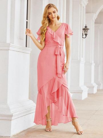 Baoleely Ruffled Bridesmaid Dresses Mermaid Formal Violin Evening Party Prom Gowns 28042