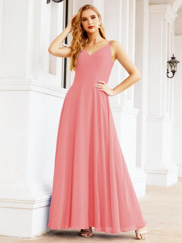 Baoleely Spaghetti Strap Bridesmaid Dresses V Neck Butterfly Back Fromal Evening Party Prom Gown 28036