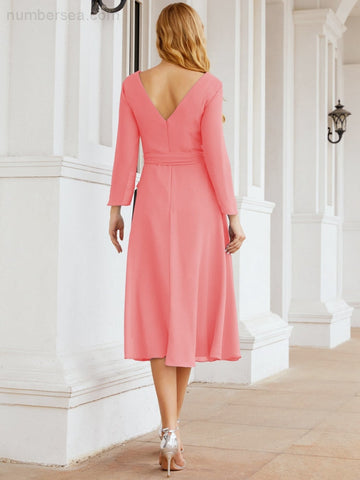 Robe de demoiselle d'honneur dos nu en V avec ceinture à la taille - Mère de la mariée - Invitée au mariage SY28031