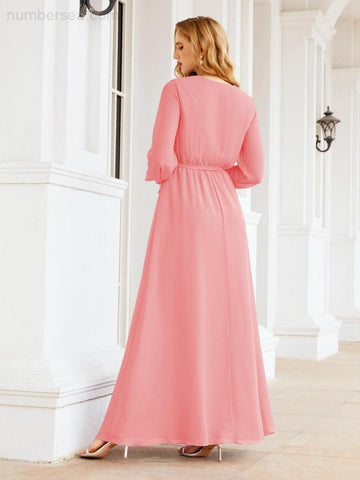 Robe de demoiselle d'honneur en mousseline Sunnderly pour femme, coupe trapèze, manches longues, robe de soirée formelle pour invitée de mariage SY28032 