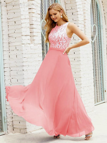 Vestido de dama de honor de encaje, largo hasta el suelo, con bolsillos, 28017 