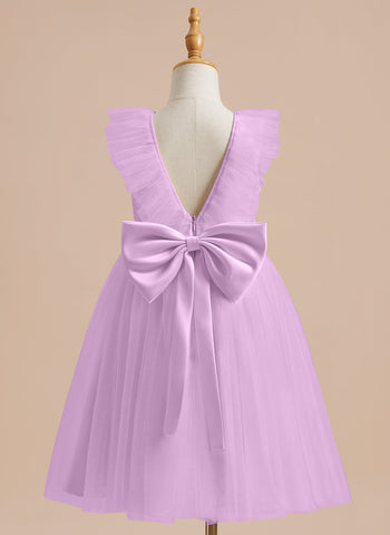 A-line Satin Tulle Knee-length Flower Girl Dress