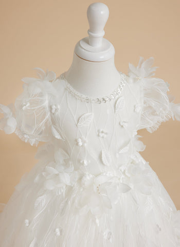 Ball-Gown/Princess Tulle Tea-length White Baby Girl Dress
