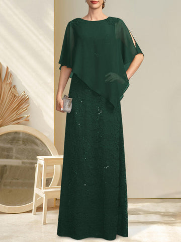 Sheath/Column Scoop Floor-Length Chiffon Lace Mother of the Bride Dress With Sequins Beading