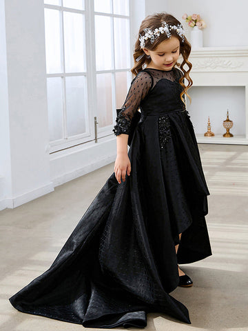 Ball-Gown/Princess Satin Sweep Train Black Dress