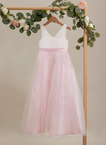 A-line Satin Tulle Ankle-length Pink Dress (2003227111)