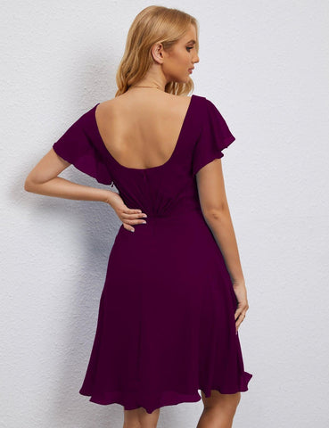 Robe de soirée dos nu, robe de bal formelle, longueur genou, manches courtes, robe de cocktail 28077 
