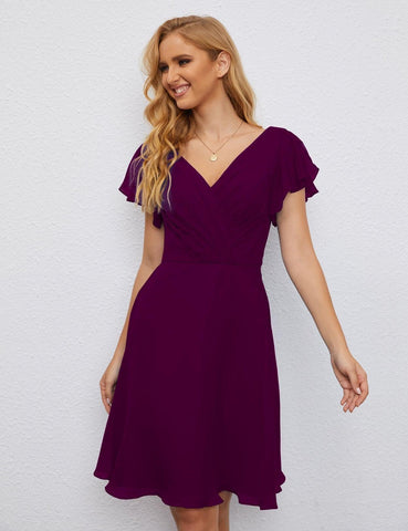 Robe de soirée dos nu, robe de bal formelle, longueur genou, manches courtes, robe de cocktail 28077 